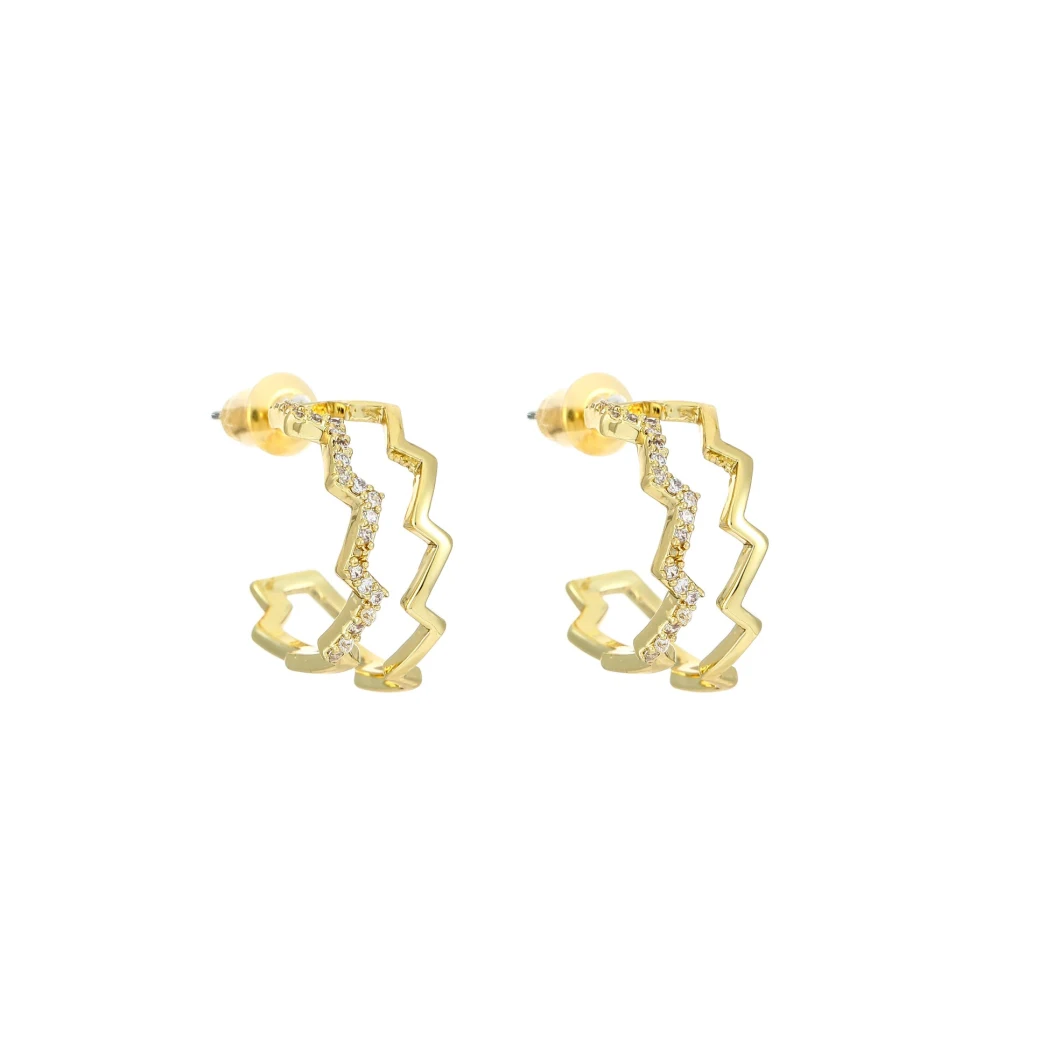 Micro-Inset Zircon Wavy Double-Layer Earring Design Sense Metallic Wind Light Luxury to Show Temperament Ear Accessories