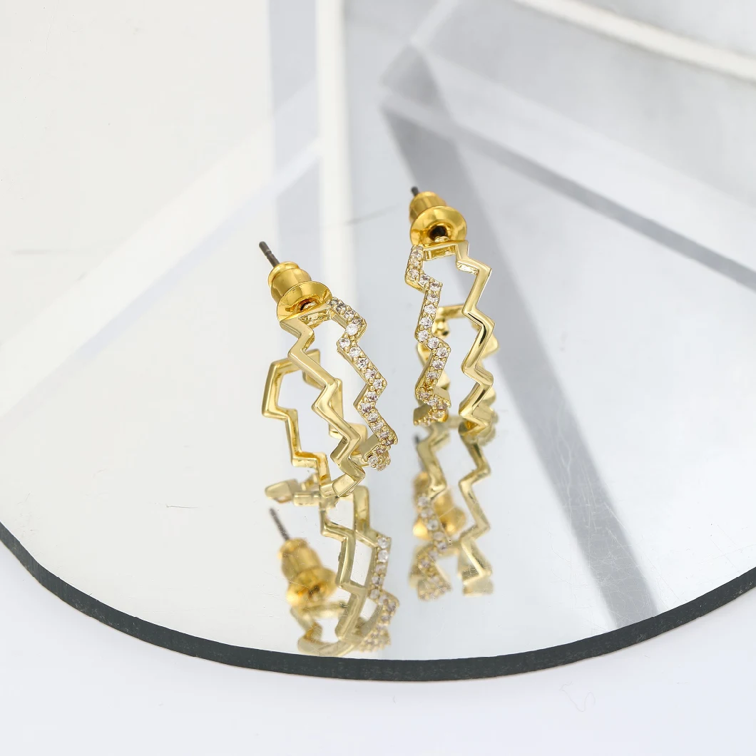 Micro-Inset Zircon Wavy Double-Layer Earring Design Sense Metallic Wind Light Luxury to Show Temperament Ear Accessories